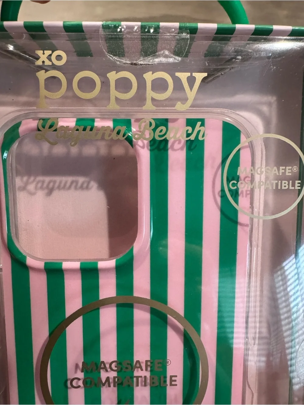 XO Poppy Striped MagSafe-Compatible iPhone 15 Pro Max Case - Pink & Green stripe